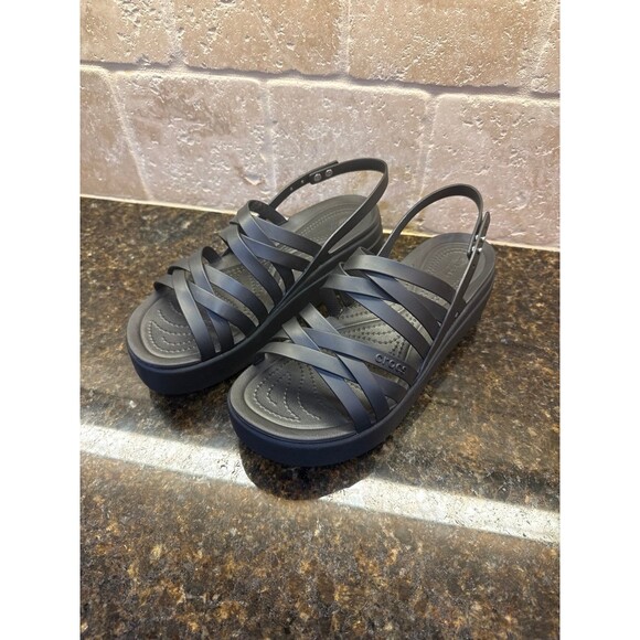 Crocs Brooklyn Literide Strappy Low Wedge Sandals Black Size 10 Like New - Picture 3 of 8
